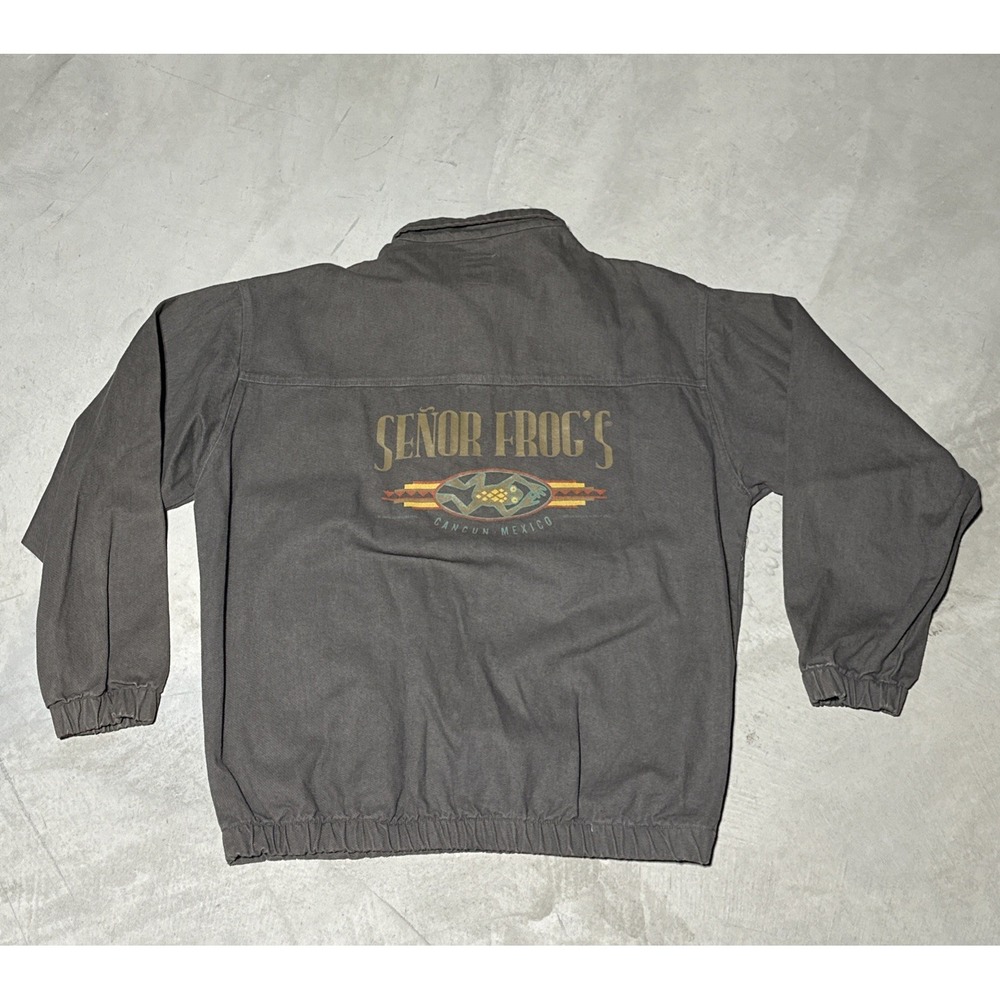 Vintage 90's SENOR FROGS Mexico Pullover Jacket 1/4 Zip Size L Denim Cancun